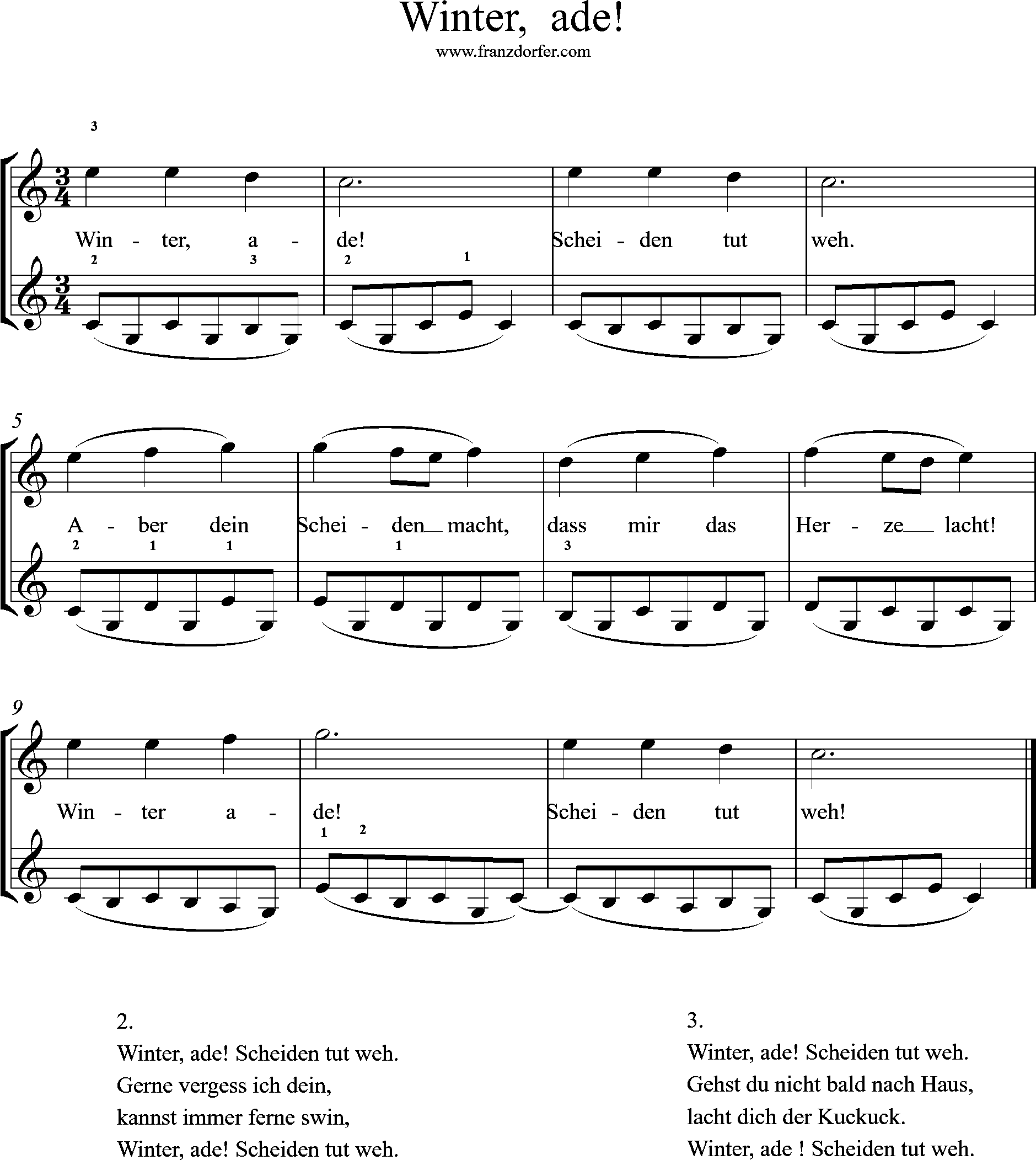 klaviernoten, Ferdinand Beyer, op. 101, G-Dur, Winter ade